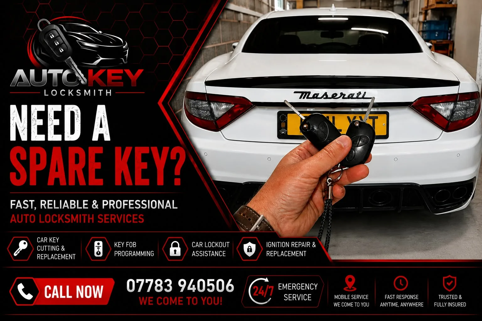 Spare key programmed for Maserati GranTurismo — car key programming service