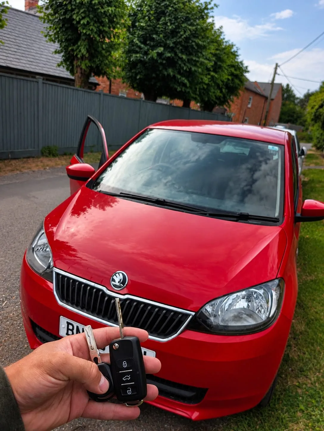 Red Skoda Citigo with new spare key — Yelvertoft, Northamptonshire