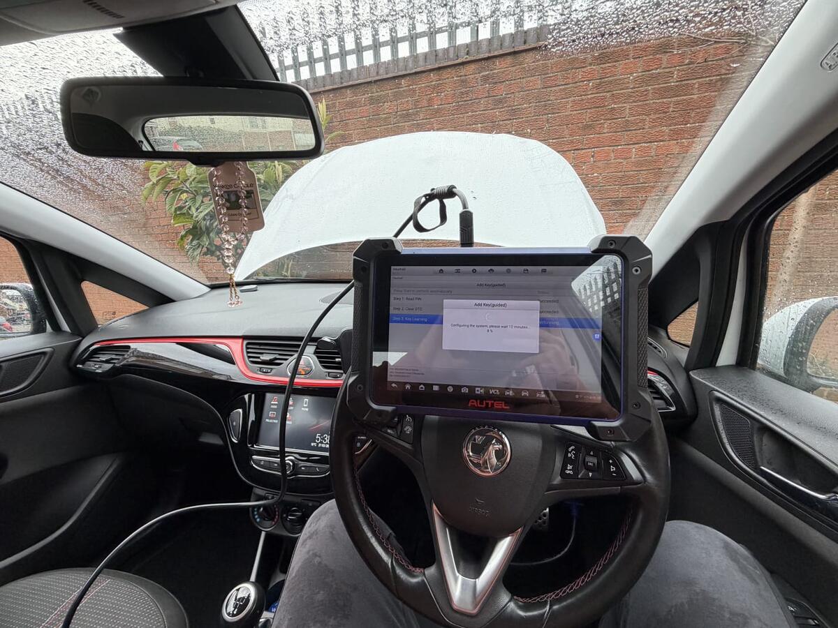 Autel tablet showing key learning process inside Vauxhall