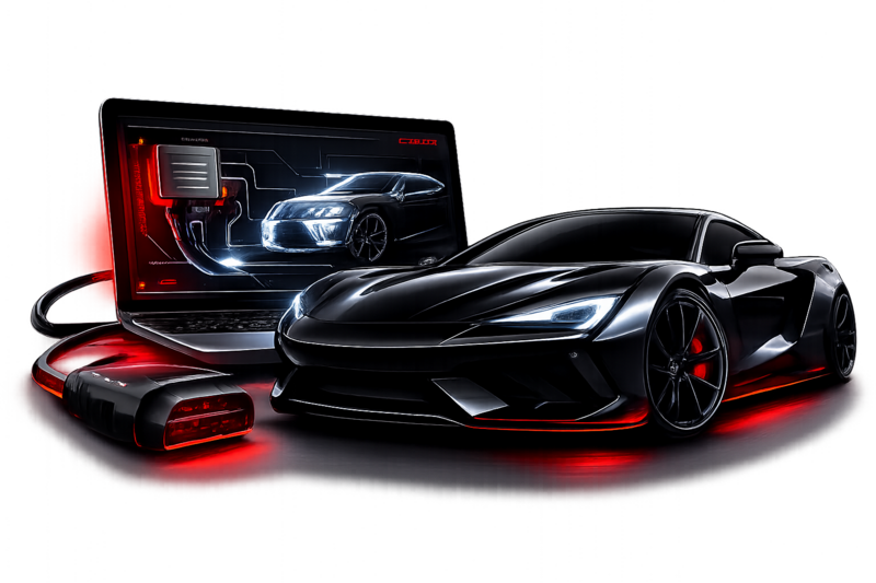 Car with diagnostic laptop for immobiliser diagnostics