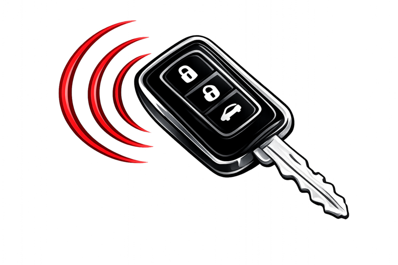 Car key fob emitting radio signal waves for key programming